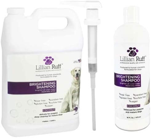  Lillian Ruff Ultra-Brightening Professional Whitening Shampoo For Dogs & Leave-in Dog Conditioner Detangler Spray Set - PH-Balanced Dog Whitening Shampoo & No Rinse Hydrating Dog Conditioning Spray