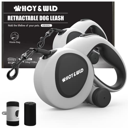  HCY&WLD Upgrade 3-in-1 Retractable Dog Leash With Integrated Dispenser & Poop Bags, 26 Ft Heavy Duty Dog Leash With Anti-Slip Handle For Dogs Up To 110 Lbs, 360° Tangle-Free, One Button Brake & Lock