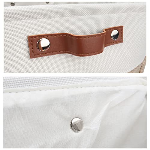  Personalized Dog Toy Box Square Basket With Leather Handles , Custom Name And Paw Pattern Puppy Toy Bin , Storage Baskets For Organizing Food Clothes And Pets Accessories(White Beige)