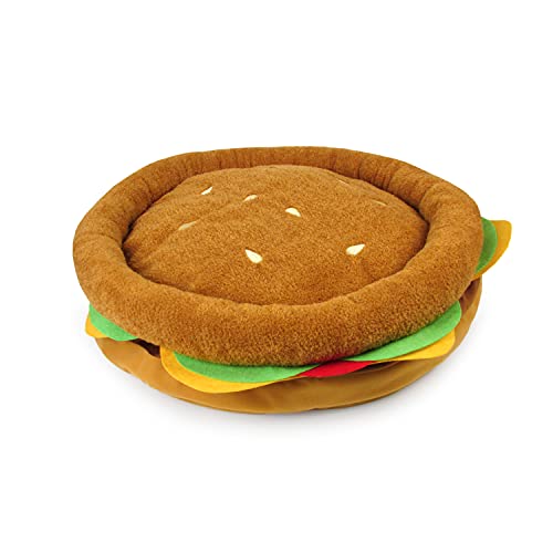  TONBO Soft Plush Small Cute And Cozy Food Dog Cat Bed, Washer And Dryer Friendly (Burger)