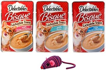  Delectables Bisque Lickable Wet Cat Treats For Adult & Senior Cats Bundle Of 3 Flavors And Toy Size:Pack Of 6 Flavor:Variety