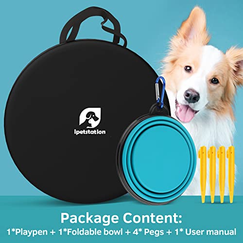  Playpen For Dogs, 44"*44"*24" Large Foldable Pet Play Pens Indoor Outdoor Exercise Pen With Carrying Case Food Bowl For Cat Puppy Rabbit (110cm/44, Cyan)