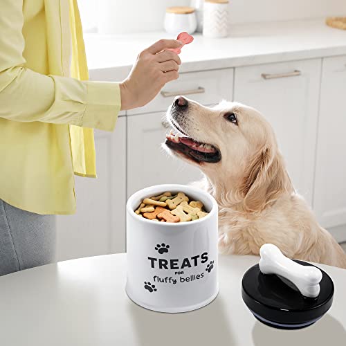  Dog Treat Container - 5 Cup - Dog Treat Jar W/Airtight Lid - Ceramic Air Tight Dog Cookie Storage - Canister For Pet Food - Farmhouse Style Pet Container For Kitchen Counter & Countertops