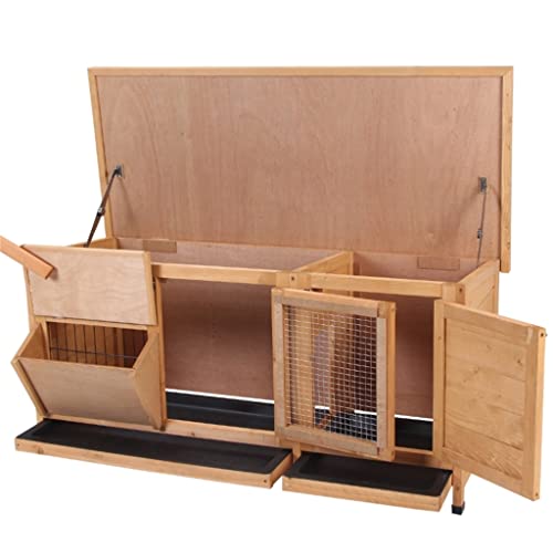  ACQUIRE Wooden Rabbit Hutch Guinea Pig House Outdoor With Sliding Out Tray, Openable Roof, Feeding Trough, Yellow