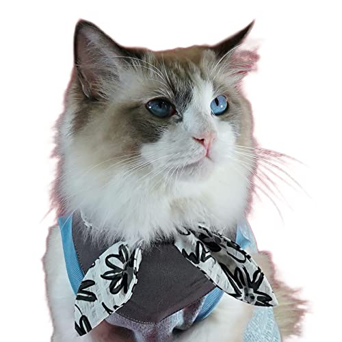  Elegant And Practical: Gray Print Cat Bib For Clean And Stylish Mealtimes (Small)