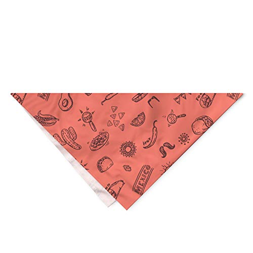  Lunarable Fiesta Party Bandana Collar, Mexican Food Symbols, 16" X 16", Coral Dark Grey