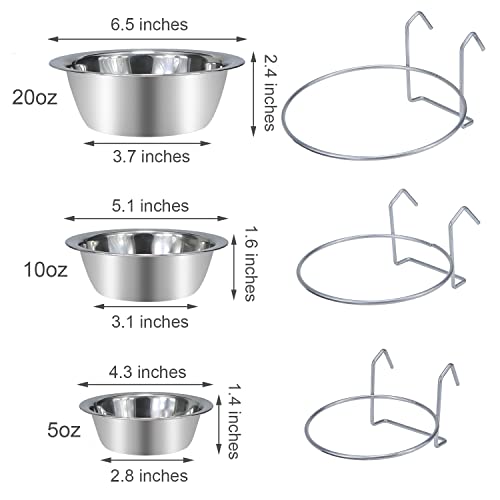  Wontee Pet Bowl Stainless Steel Hanging Food Water Bowls Bird Cage Feeder For Birds, Parrots, Small Sized Dogs And Cats (S+M+L)