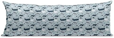  Lunarable Dog Bone Body Pillow Cover, Cartoon Food For Dog Treat Pattern With Silhouette Zigzag Background, Soft Comfortable Zippered Side Sleeper Pillow Case, 20" X 55", White And Dark Blue