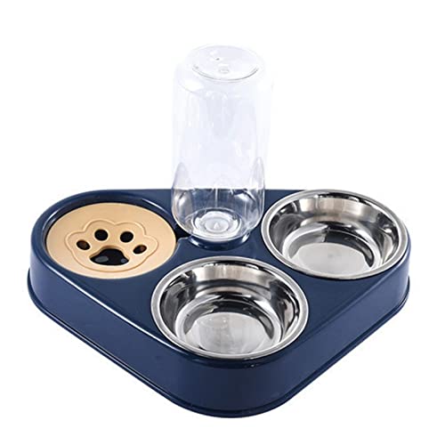  AYENCI Cat Automatic Water, 500ML Dog Bowl Cat Feeder Bowl With Dog Water Bottle Automatic Drinking Pet Bowl Cat Food Bowl Pet Stainless Steel Double 3 Bowl (Color : Navy Blue)