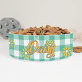 GENERIC Personalized Daisy Check Pattern Pet Bowl Custom Pet Name, Sunflowers Bowl Ceramic For Dogs, Cats Drinking Bowl, Available In Two Sizes
