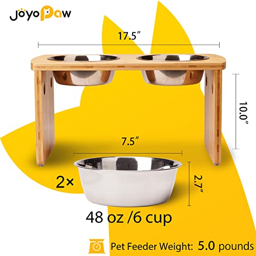  Elevated Dog Bowls, Bamboo Raised Dog Bowl For Large Dogs & Medium Dogs With 2 Stainless Steel Bowls (10'' Tall–48 Oz Bowl)