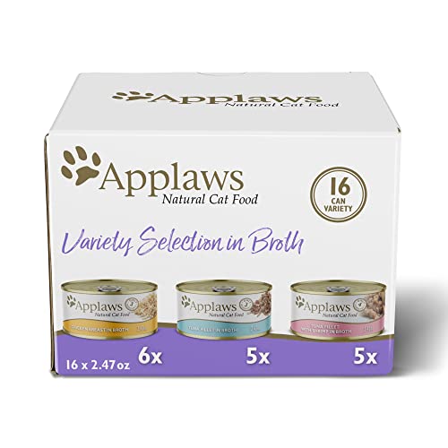  Applaws Wet Cat Food, 16 Pack, Limited Ingredient Canned Wet Cat Food, Variety Of Flavors In Broth, 16 X 2.47oz Cans