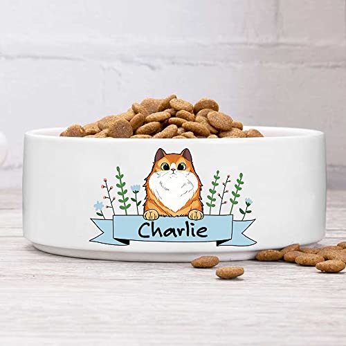 GENERIC Personalized Cat Bowls With Name & Breed Designs, Custom Cute Ceramic Kittens Bowl Icons, Customized Dish For Water, Dry Wet Food, Owner Gift, Available Small Larger Sizes, White