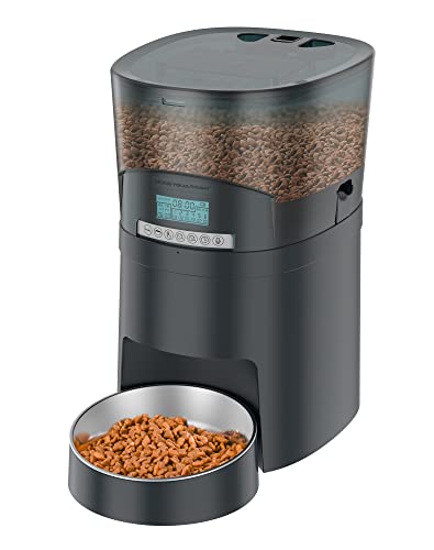  Cat Feeder, HoneyGuaridan 4.5L Automatic Pet Feeder For Dogs Food Dispenser Auto Cat Feeder – 6 Meal Portion Control, Distribution Alarm, Programmable Timer Feeder, Customizable Voice Recorder