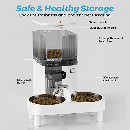  Sobralik Automatic Cat Feeders, Smart Timed Automatic Dog Feeder, HD Camera Voice And Video Recording, Cat Food Dispenser Portion, 2.4G Wi-Fi Enabled App Control, 5L Capacity For Cats Dogs