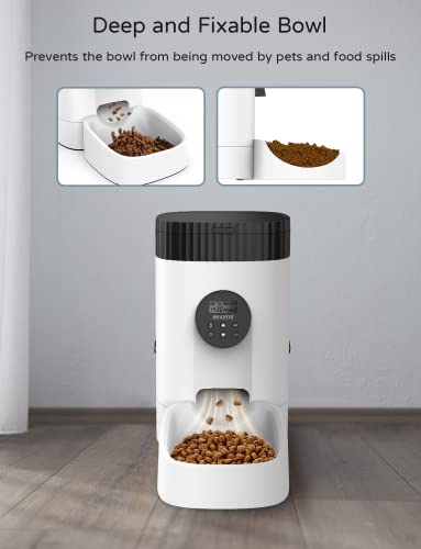  SHANDII Automatic Cat Feeder, 4L Programmable Pet Food Dispenser With Timer And Portion Control, 1-4 Meals Per Day, Button-Lock Lid With Desiccant Bag, 10s Voice Recorder