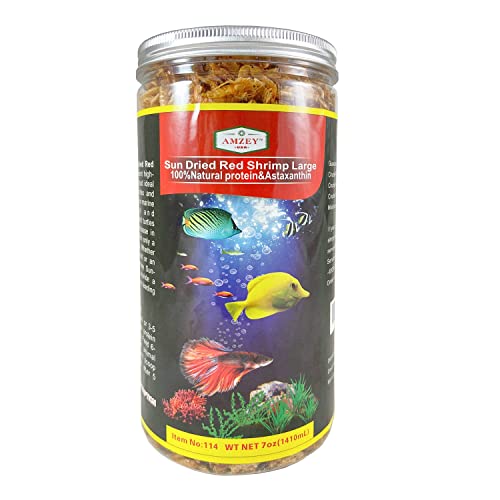  Amzey Dried Large Red Shrimp 198 Grams - Sun Dried 7 Oz- Aquatic Turtle Food, Betta Fish Food, Tropical Fish Food, Crab Food, Reptile Food, Aquatic Fish Foods, Aquatic Pets Food