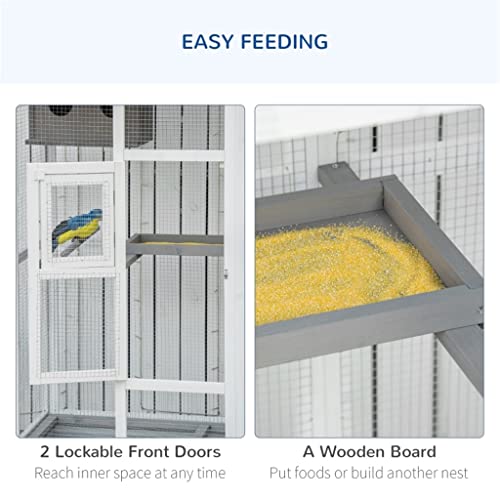  ACQUIRE Bird Cage Wooden Aviary House With Standing Pole Nest Slide-Out Tray, Grey 50" L X 28.75" W X 64.5" H