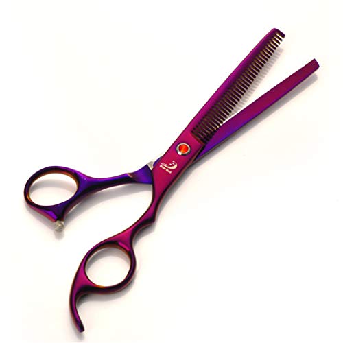  Purple 7.0 Inch Professional Hairdressing Scissors Set Pet Grooming Cutting Premium Steel Kit Straight & Thinning & Curved Shears Comb 4 Pcs Set For Cat Dog And More Pets Clean Hair Tool