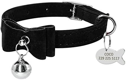  Kuntrona Cat Collar With Bell Personalized Kitten Puppy ID Tag Bowknot Collar Customized Cat Dog Collars Name Pink Blue Free Engraving Red XS