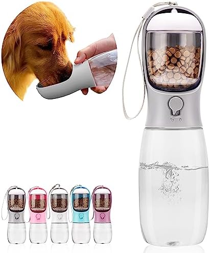  AVELORA Dog Water Bottle,Portable Pet Water Bottle With Food Container,Outdoor Portable Water Dispenser For Cat,Puppy,Pets For Walking,Hiking,Travel,Puppy Essentials,Dog Stuff(19oz)