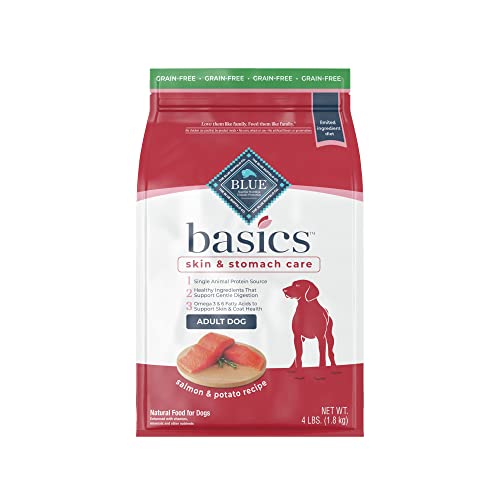  Blue Buffalo Basics Skin & Stomach Care, Grain Free Natural Adult Dry Dog Food, Salmon & Potato 4-lb