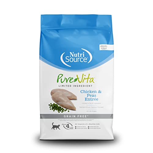  NutriSource Pure Vita Grain-Free Cat Food, Made With Chicken And Peas, 15LB, Dry Cat Food