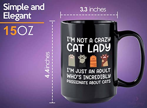  Flairy Land Cat Lady Coffee Mug 15oz Black - Passionate About Cats -Cat Paw Cat Parents Cat Mama Cat Lover Kitties Purr Feline Mom