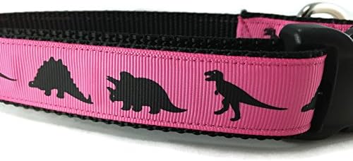  Dinosaur Dog Collar, Caninedesign, Green, T-Rex, Stegosaurus, Triceratops, 1 Inch Wide, Adjustable, Nylon, Medium And Large (Medium 13-19")