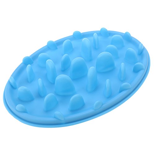  POPETPOP Pet Dog Cat Anti-Choke Slow Feeder Bowl - Anti Gulping Feeder Non-Slip Pet Food Water Dish - Healthy Eating Diet For Cat Dog No Gulp Bloat - Size S(Blue)