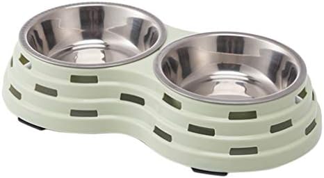  POPETPOP Petgentle Dog Water Food Feeder Cat Feeding Stainless Steel Double Bowl Skid Resistant Drinking Holder Container For Cat Puppy Kitten Dark Green Moultrie Feeder