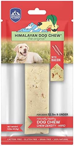  Himalayan Dog Chew Yak Cheese Dog Chews, 100% Natural, Long Lasting, Gluten Free, Healthy & Safe Dog Treats, Lactose & Grain Free, Protein Rich, Large Dogs 55 Lbs & Smaller, Real Bacon Bits, 3.3 Oz