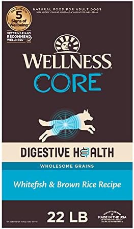  Wellness CORE Digestive Health Dry Dog Food With Wholesome Grains, Highly Digestible, For Dogs With Sensitive Stomachs, Made In USA With Real Chicken (Adult, 4-Pound Bag)