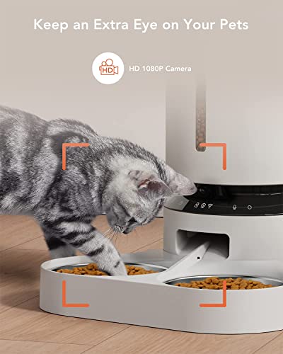  PETLIBRO Automatic Cat Feeder With Camera For 2 Cats, 1080P HD Video Night Vision, 5G WiFi Pet Feeder Pet Camera With Phone APP 2 Way Audio, Low Food & Motion & Sound Alerts For Cat & Dog Dual Tray