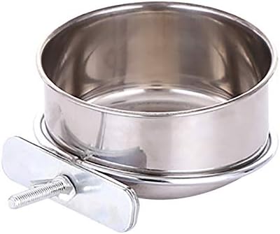  RiamxwR Pet Food Water Bowl With Clamp Holder Stainless Steel Coop Cup Hanging Feeder For Dog Bird Parrot Cat Rabbit Wall Mounted Pet Dog Cat Feeder Parrot Feeding Cups Birds Food Dish