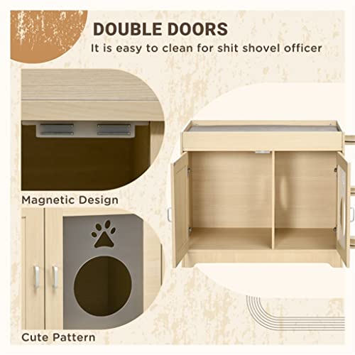  ACQUIRE 3 In 1 Litter Box Enclosure Hidden Kitty House Cat Tree, Cat Washroom Storage Bench With Double Doors, Multiple Layers