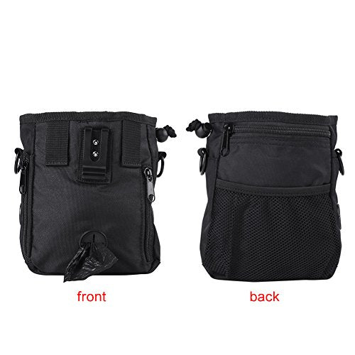  Pet Treat Bag Dog Obedience Training Waist Pouch Pet Reward Pouch Bait Bag Pet Food Snack Small Items Storage Bags With Shoulder Waist Strap And Built In Bag Dispenser(Black)