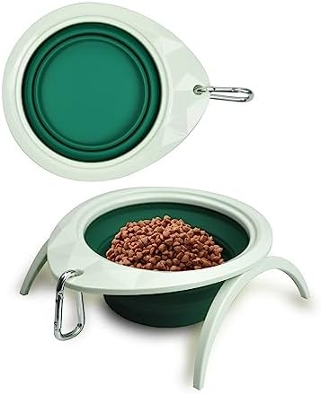  Collapsible Dog Bowl With Stand, Portable Foldable Food Dishes With Carabiner Clip, Pet Bowl With A Support, Travel Dog Cat Water Bowl (Pink)