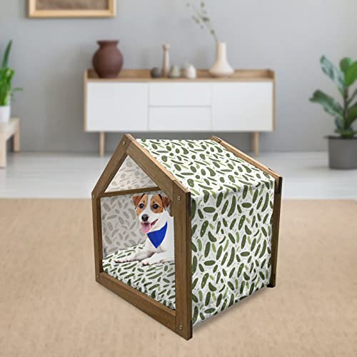  Lunarable Farming Wooden Pet House, Organic Cucumbers Dill Pickles Healthy Food Vegetables Salad Homemade, Outdoor & Indoor Portable Dog Kennel With Pillow And Cover, Large, Fern Green And Emerald