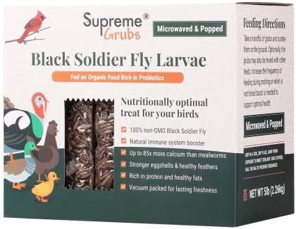  Supreme Grubs Natural Black Soldier Fly Larvae For Chickens, 85X More Calcium Than Mealworms-High Protein Grub Food Chicken Treats For Hens, Probiotic-Rich Chicken Feed, Calcium-Dense Bird Treat 5lb