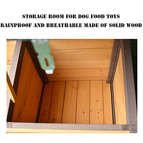  HJDSUDU Wooden Outdoor Dog House, Chinese Fir Indoor Outdoor Pet Kennel With Food Bowl And Water Bowl Easy To Assemble, Large Dog Kennel