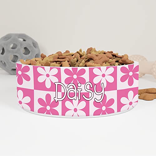 GENERIC Pink Daisy Pattern Pet Bowl Cat Bowls Custom Name, Bowl With Name, Custom Ceramic Dog Cat Pet Bowls