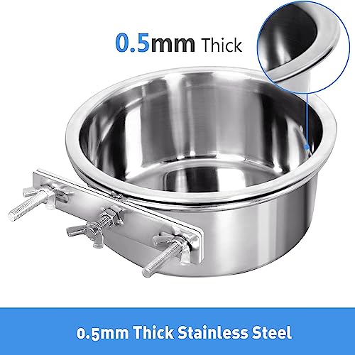  Dog Food Water Bowl For Cage, Stainless Steel Coop Cups With Clamp Holder - Non-Spill Detached Dog Cat Cage Kennel Hanging Bowl, Metal Food Water Feeder For Dog Cats Ferret Rabbit And Small Animals