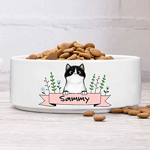 GENERIC Personalized Cat Bowls With Name & Breed Designs, Custom Cute Ceramic Kittens Bowl Icons, Customized Dish For Water, Dry Wet Food, Owner Gift, Available Small Larger Sizes, White