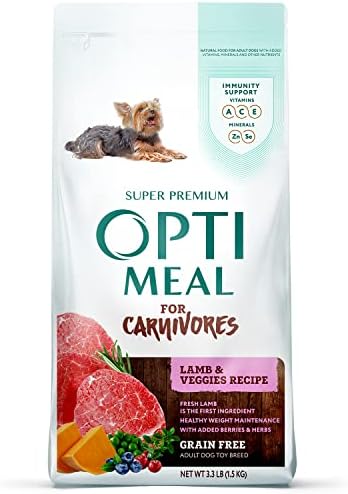  OPtimeal Grain-Free Dog Food - Proudly Ukrainian - Non-Grain Dog Food Dry Recipe, Dry Dog Food To Support Healthy Weight Maintenance - Toy Breeds (3.3 Lbs, Lamb & Veggies)