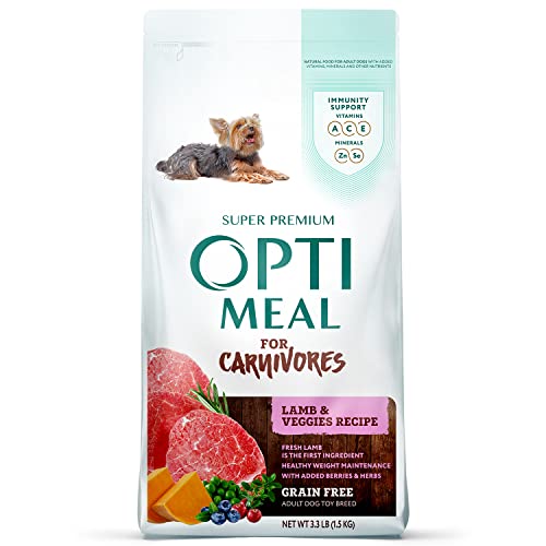 OPtimeal Grain-Free Dog Food - Proudly Ukrainian - Non-Grain Dog Food Dry Recipe, Dry Dog Food To Support Healthy Weight Maintenance - Toy Breeds (3.3 Lbs, Lamb & Veggies)