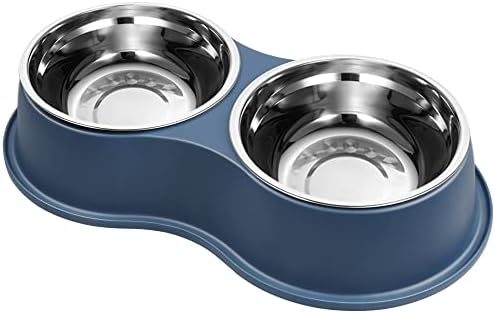  Dog Bowls Double Dog Water And Food Bowls Stainless Steel Bowls With Non-Slip Resin Station, Pet Feeder Bowls For Puppy Medium Dogs Cats (Green)