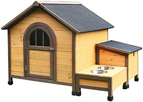  HJDSUDU Wooden Outdoor Dog House, Chinese Fir Indoor Outdoor Pet Kennel With Food Bowl And Water Bowl Easy To Assemble, Large Dog Kennel