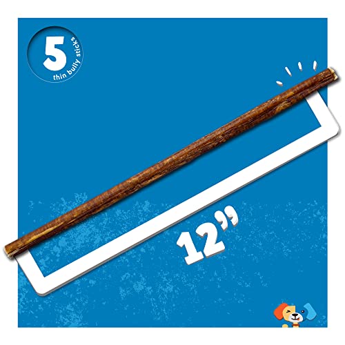  Jack&Pup Thin Dog Bully Sticks Odor Free, Bully Sticks For Dogs, Healthy Dog Treats Bully Sticks For Small Dogs, Beef Dog Chews, Pizzle Chew Sticks For Dogs (12-Inch Thin Bully Stick, 12 Pack)