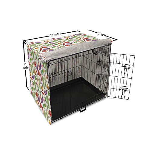 Ambesonne Vegetable Art Dog Crate Cover, Detailed Eggplant Cucumber With Onion And Garlic Food Ingredients Cartoon, Easy To Use Pet Kennel Cover For Medium Large Dogs, 18 Inch, Multicolor